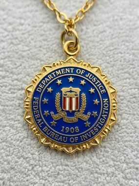 IC COLLECTION Gold-Tone Pendant Necklace with Blue and Red Enamel Accents